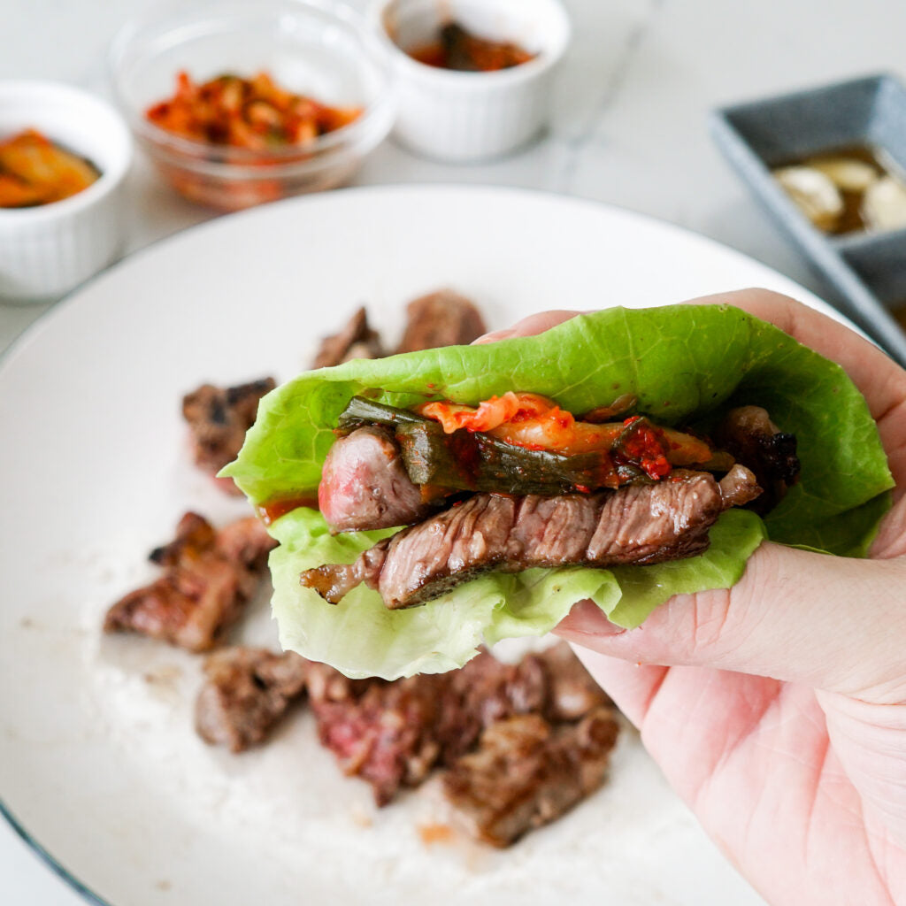 Korean Beef Lettuce Cups with Kimchi Recipe Image