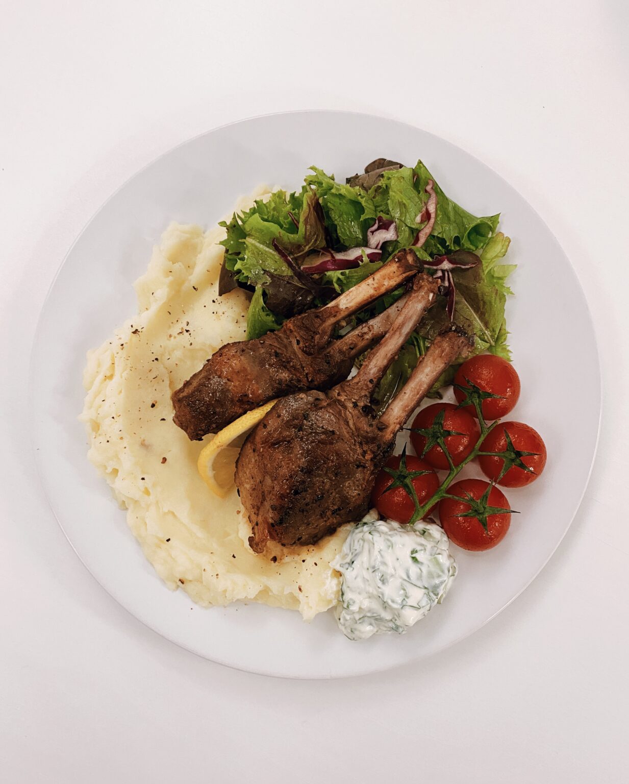 Lamb Rack with Tzatziki and Mash Recipe Image