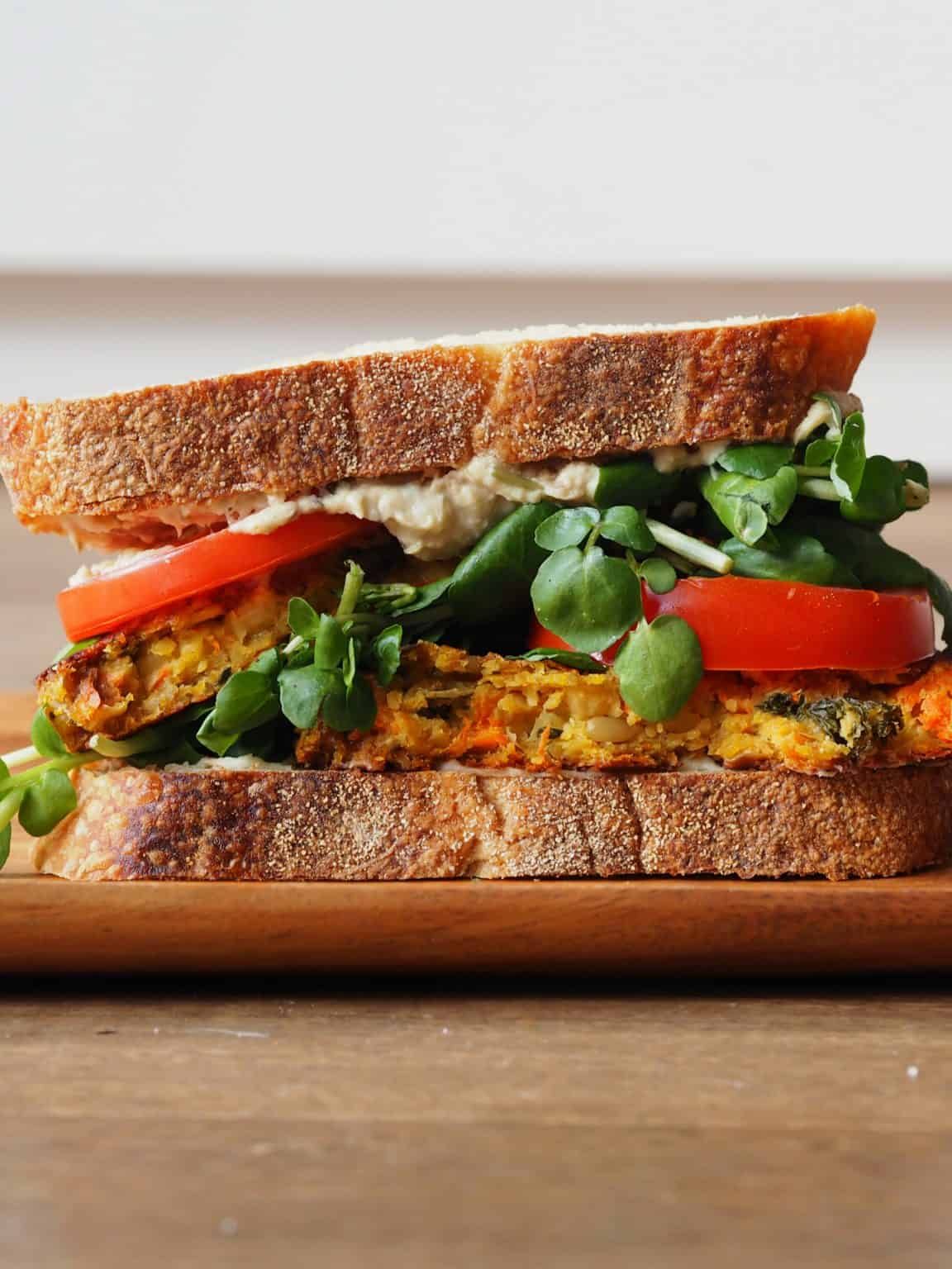 Vegetable Burger with Homemade Hummus Image