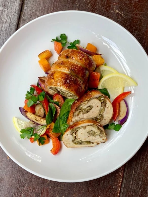 Whole Roasted Chicken Roulade with Stuffing Recipe Image