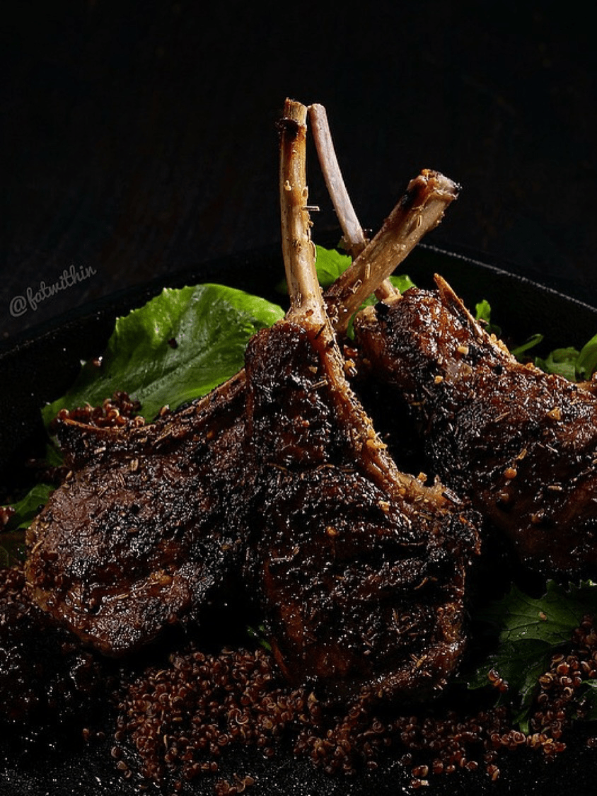 Grilled Lamb Rack with Berry Jam and Quinoa Salad Image