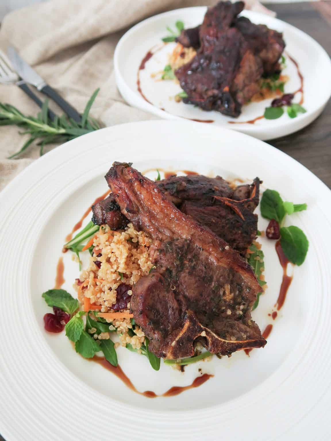 Balsamic, mint and rosemary lamb chops with quinoa salad Image