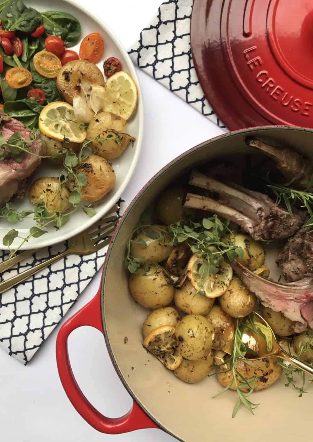 Rosemary Rack of Lamb Roasted with Lemon Potatoes Image