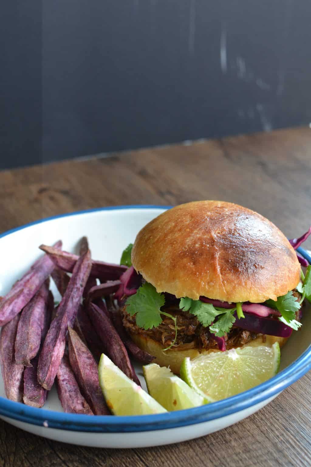 Pulled BBQ Lamb Leg Burger with Purple Slaw Image