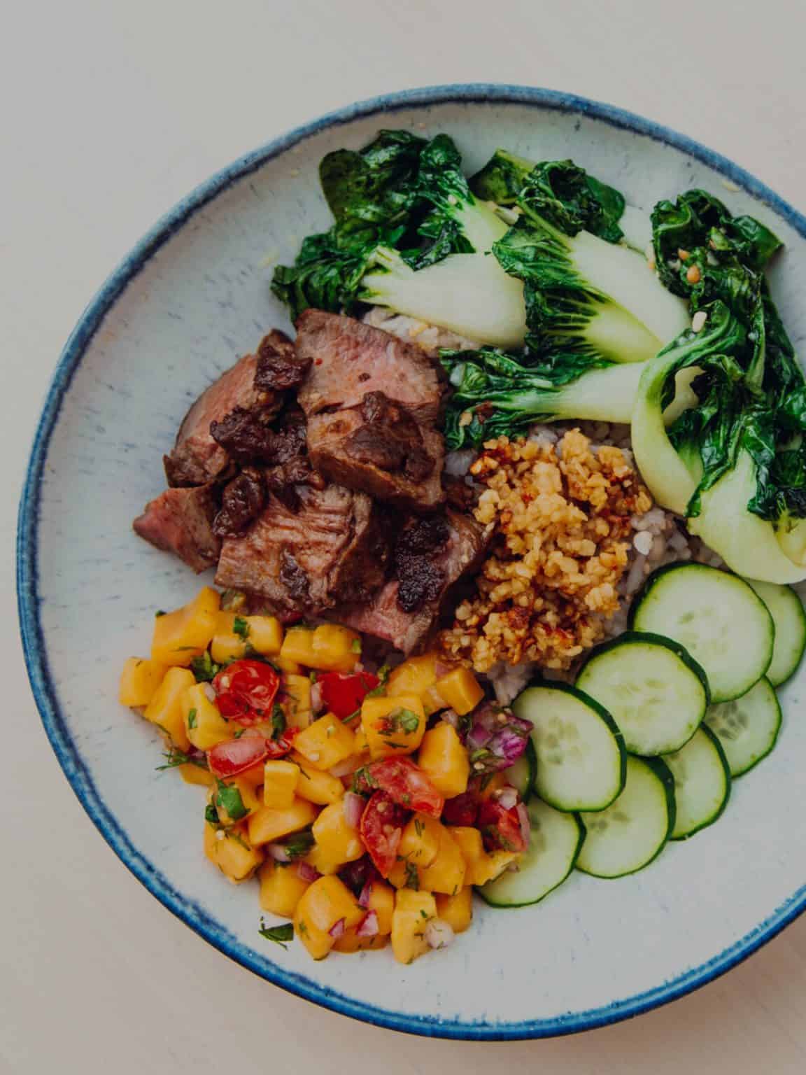 Chipotle Steak Poke Bowl with Jackfruit Salsa Recipe Image