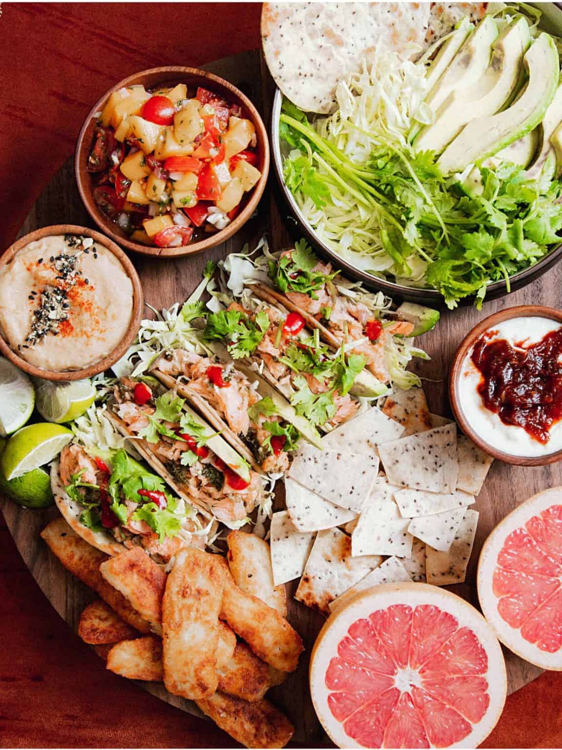 Lemongrass Salmon Tacos Platter Image