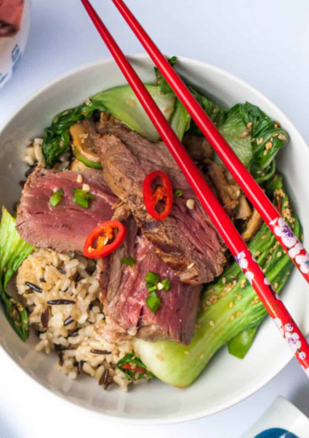 Japanese Sake Marinated Steak Rice Bowls Recipe Image