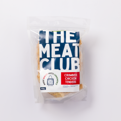 Cage-free chicken tenders (crumbed) Australia 400g, pack front, The Meat Club Singapore