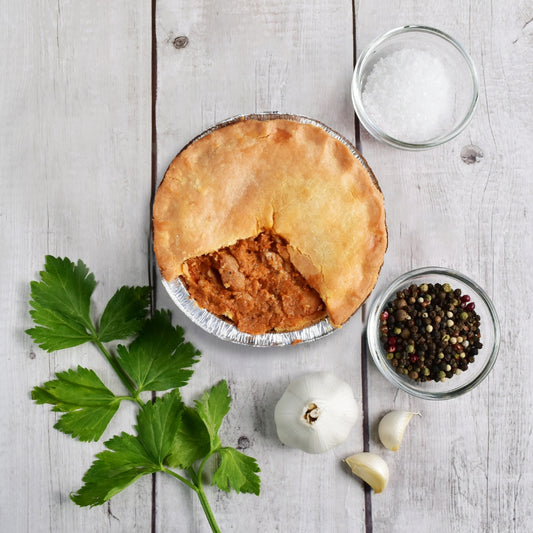 Ready to heat homestyle Butter Chicken Pie from The Meat Club