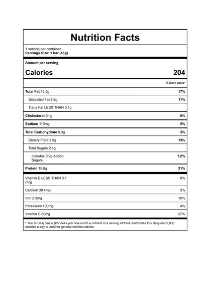 Collagen protein bar (hazelnut brownie) 12-pack Australia 540g, nutrition panel, The Meat Club Singapore