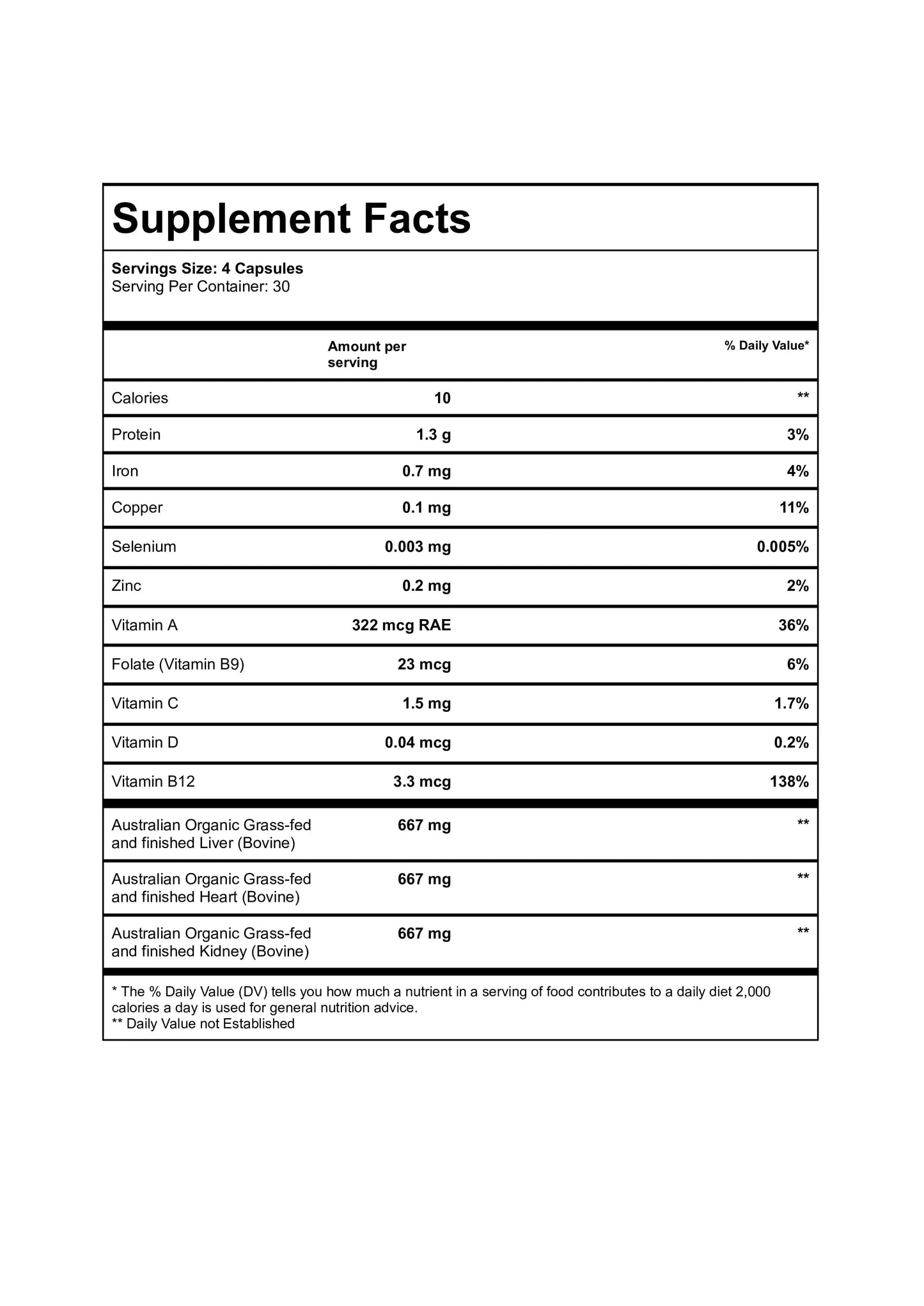 Organic Beef Liver, Heart & Kidney Immunity Boost (120 Capsules)