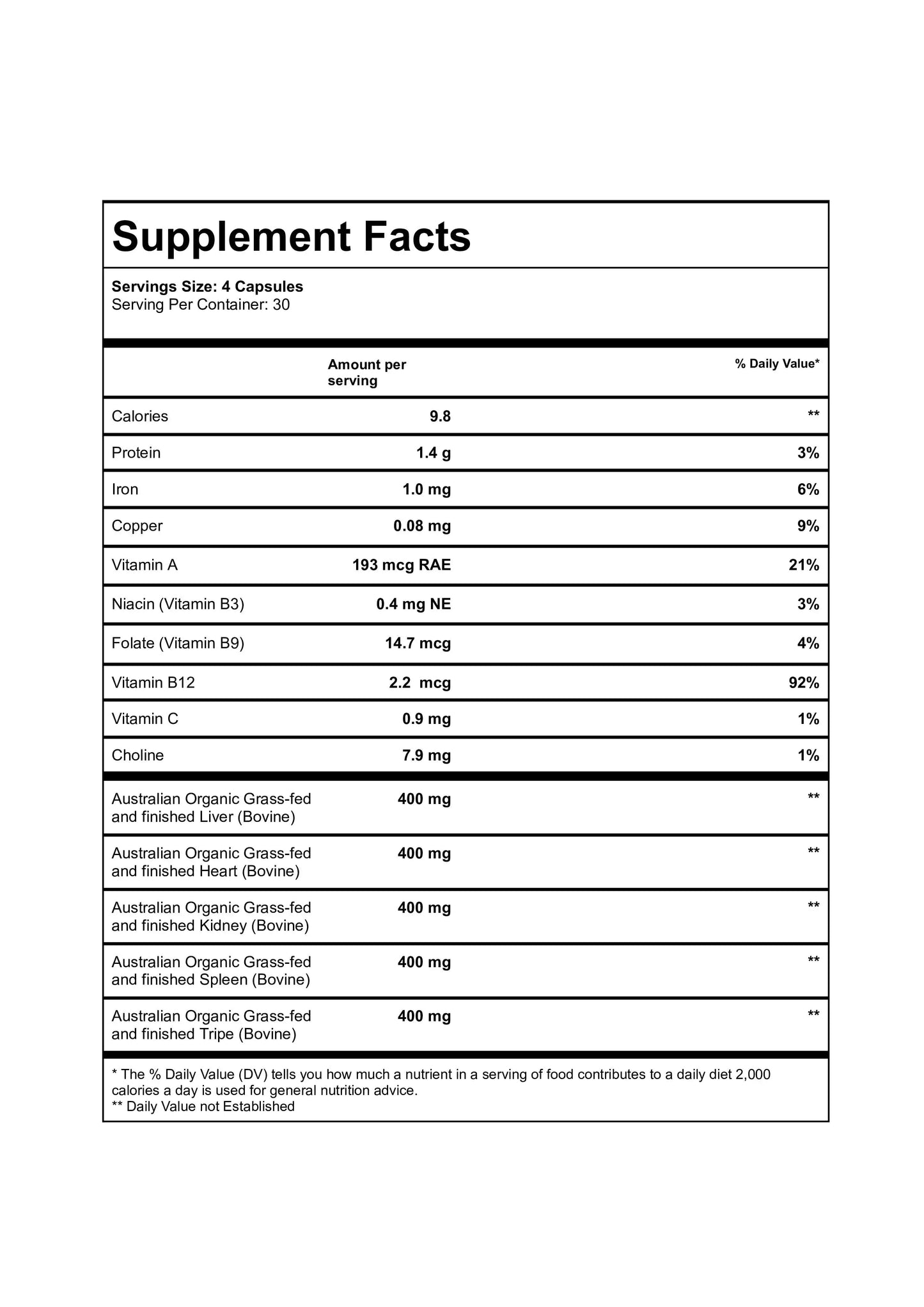 Organic Beef Offal Multivitamin (120 Capsules)