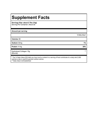 Collagen protein powder (unflavoured) Australia 450g, nutrition panel, The Meat Club Singapore